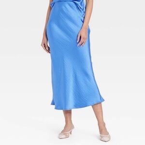 A New Day Women's A Line Satin Midi Skirt Blue Size XXL